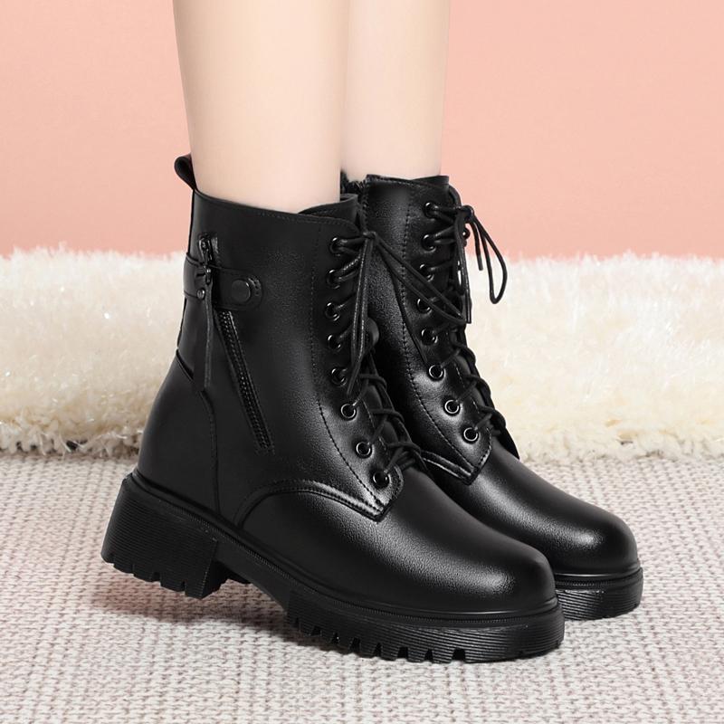 Women's Winter Boots Leather WoolenFemale Ankle Boots Platform Soles Non-slip Women's Boots
