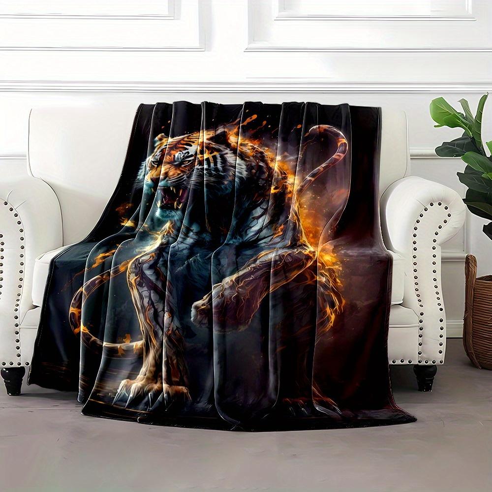 Flame Tiger Pattern Flannel printed blanket suitable for all seasons suitable for living room office sofa and travel 180x250CM