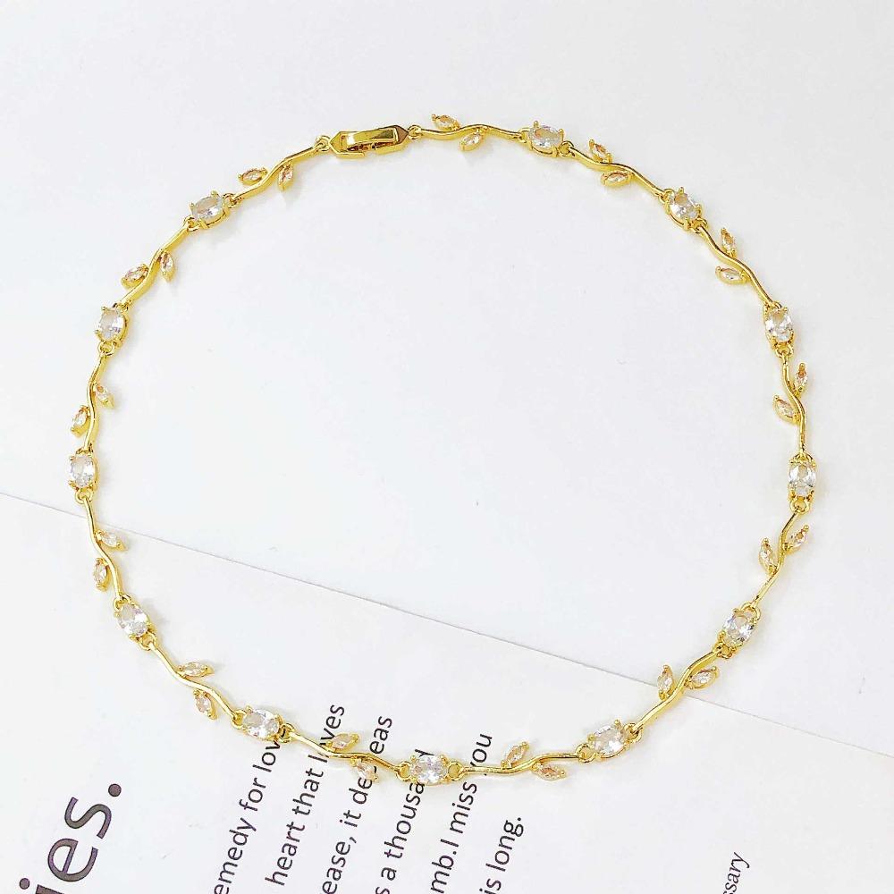 Multicolour Rose Flower Necklace Light Luxury Crystal Leaf Necklace Zircon Necklace  Women Girls