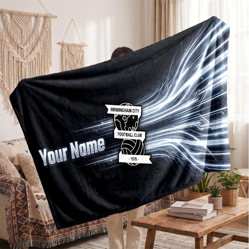 BIRMINGHAM CITY Personalized Fleece Blanket With Football Logo, Custom Name Text Soft Warm Home Throw Blanket