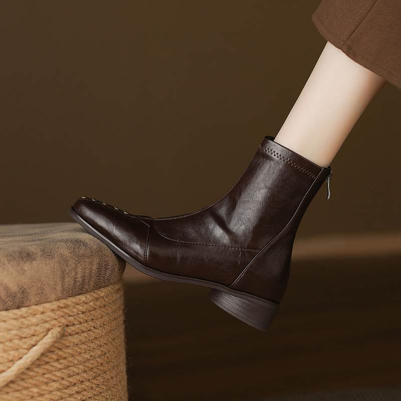 Krazing Pot Зимние ботильоны из микрофибры с квадратным носком, современный размер 33, размер 43, металлические заклепки, средний каблук, на молнии, женские ботильоны