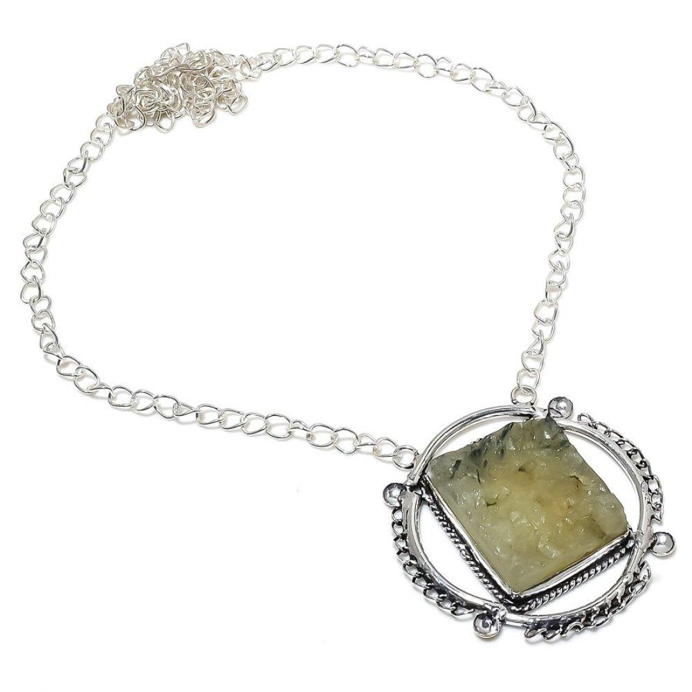 Prehnite Handmade 925 Sterling Silver Jewelry Necklace 18" v8S67
