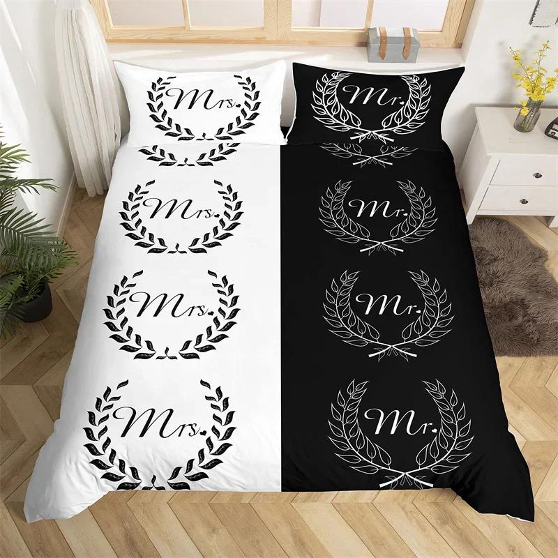 Mr Mrs Romantic Wedding Theme Comfortable Duvet Quilt Cover Pillowcase Bedding Set Children Bedroom Decoration Home Textile