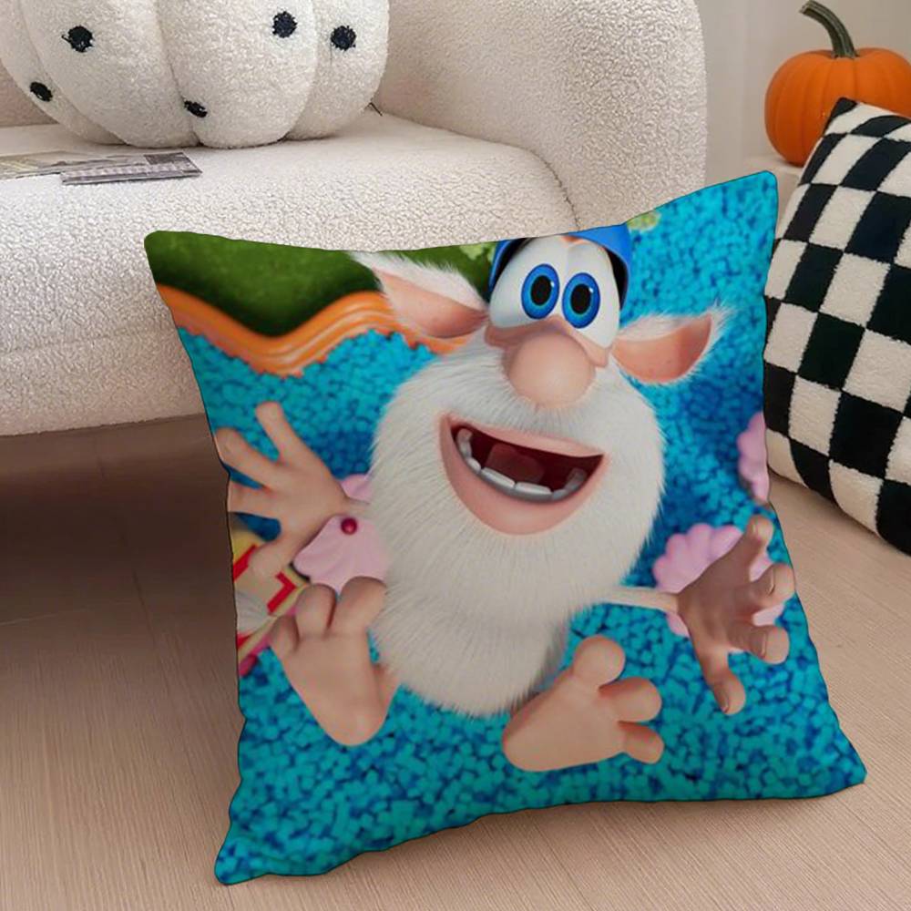 Cartoon Cute Fourbob-Booba Pillow Case Anti-Dustmite Pillowcase Invisible Zipper Silky Short Plush Sofa Cushion Cover
