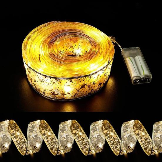 Christmas Tree Ribbon String Lights Battery Powered Fairy Lights Christmas Ribbon Bow Light for Indoor Outdoor Xmas Wedding New Year