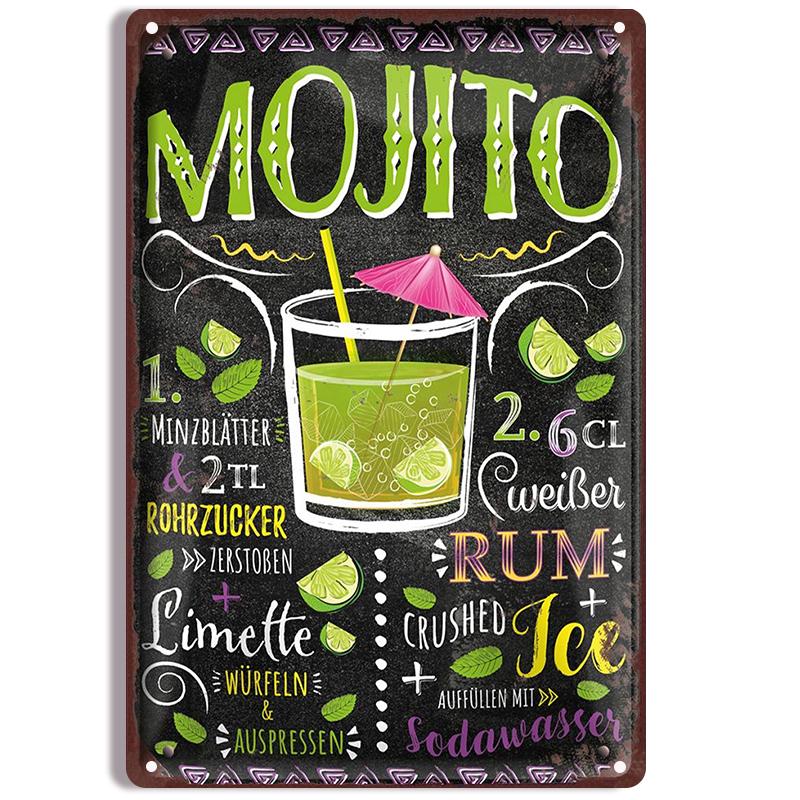 Vintage Cocktail Recipe Metal Tin Signs Set Pina Colada Sangria Margarita Aperol Spritz Zombie Screw Driver Drinks Wall Decor