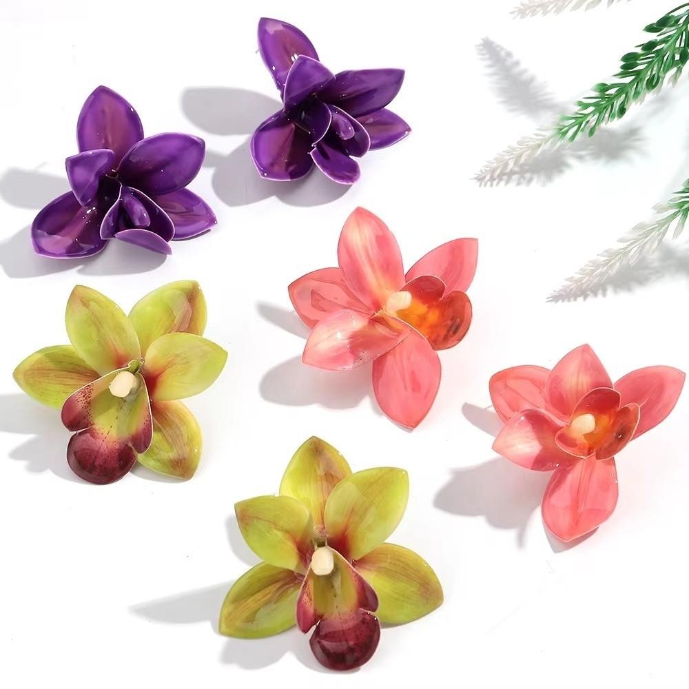 1 Pair Elegant Resin Petal Earring Exaggerated Design Boho Earrings Women Accessories