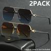 2Pcs Semi-Rimless Fashion Glasses For Men & Women-Zinc Alloy Frame Pc Lenses Perfect For Summer Parties Casual Streetwear