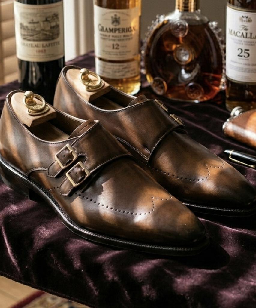 Joenshoe Heritage Chestnut Double Monk Strap Stain Brown