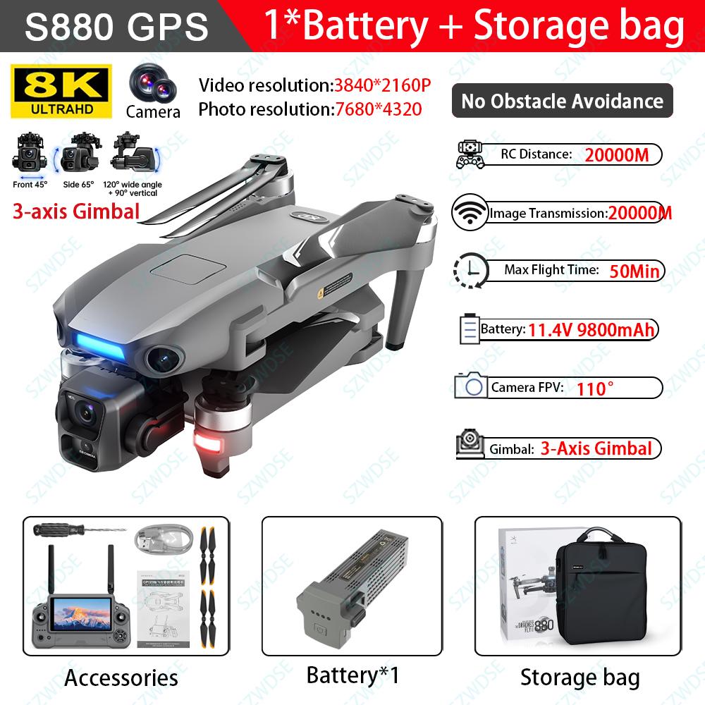 S880 GPS Drone Follow-up Shooting 3-Axis Gimbal Brushless Laser Obstacle Avoidance 5G Image Transmission Comes with Air Dropper