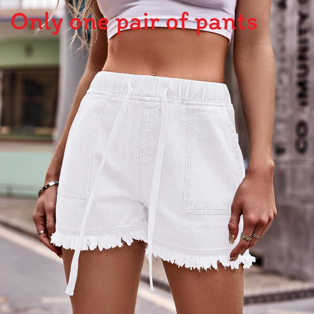 Denim Shorts For Women With Elastic Waistband And Pockets Summer Streetwear Style