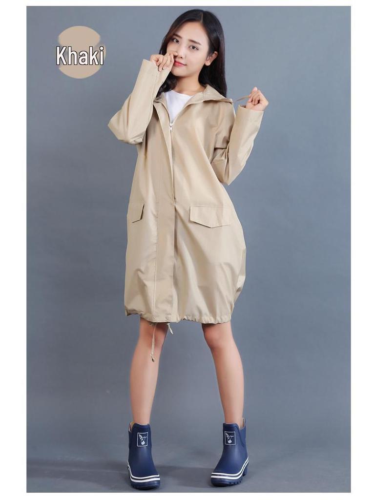 Women's Long-Length Cute Raincoat - Lightweight, Waterproof, Breathable Poncho for Hiking and Japanese Fashion Style.