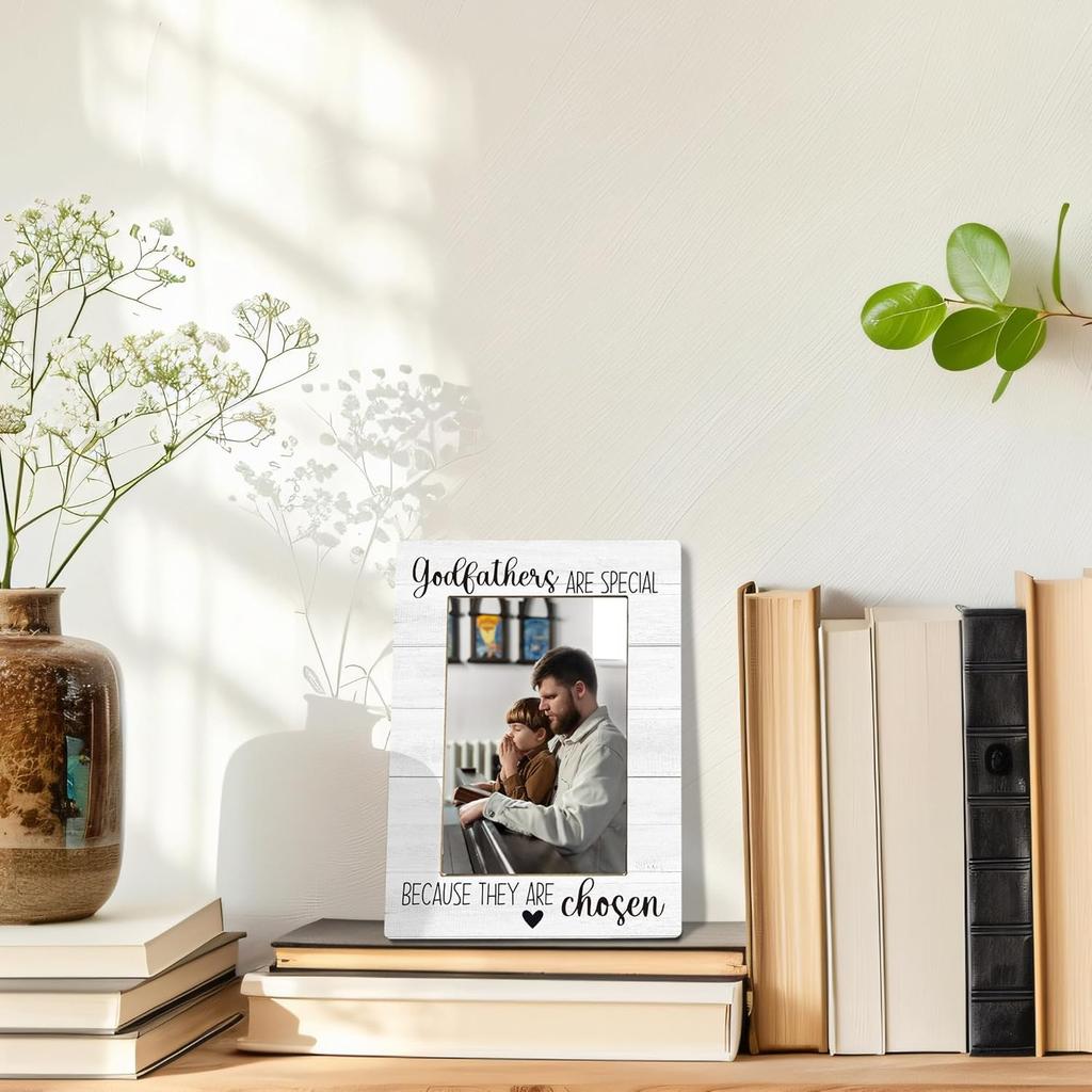 Godfather Gifts Picture Frame, God Father Gifts for Men, Appreciation Photo Frame 4X6, Godfathers Are Special Because They Are Chosen Wooden Photo