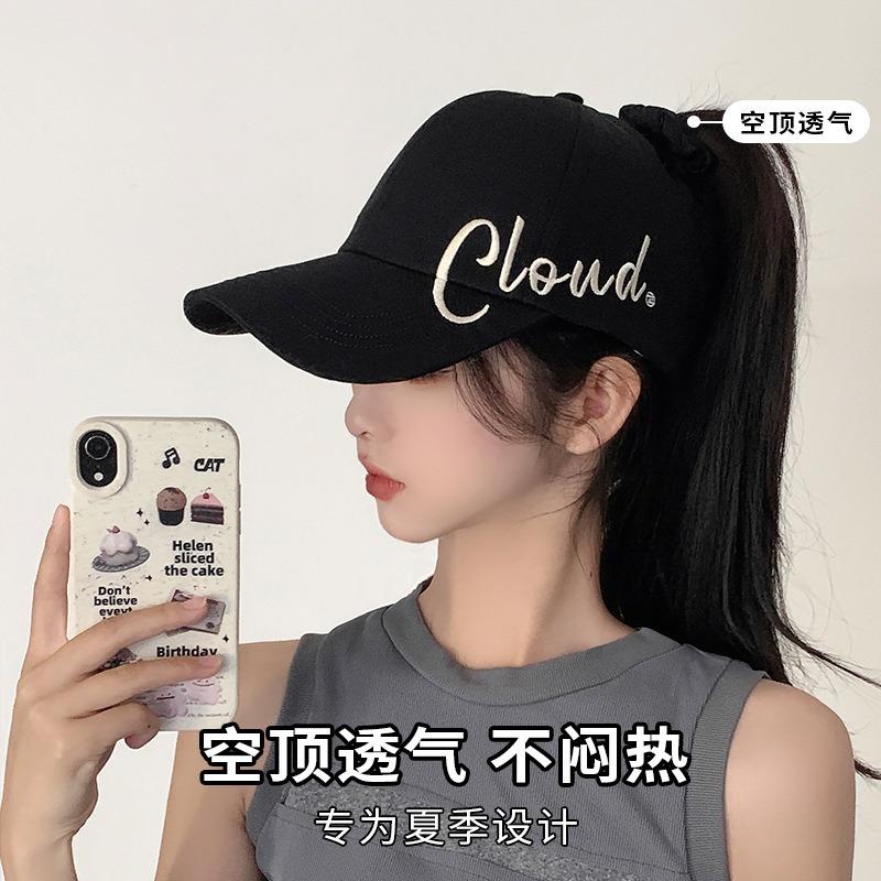 Можно завязать высокий хвост бейсболка женская летняя с большим козырьком для защиты от солнца черная для лица маленькая кепка с открытым верхом