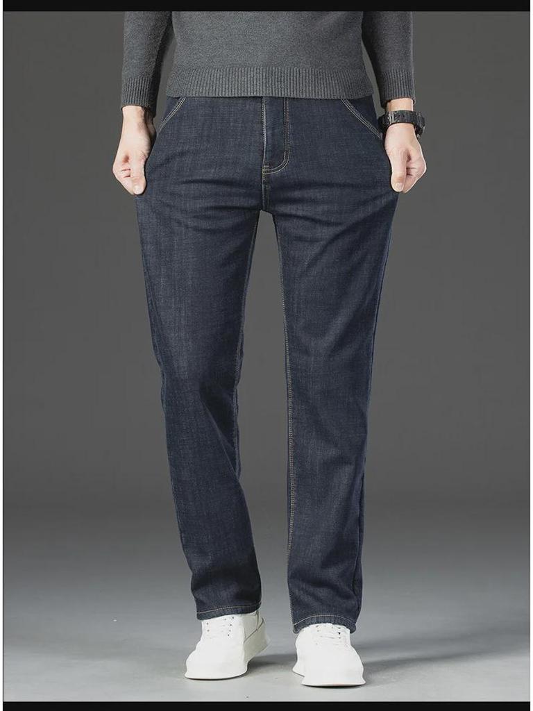 Мужские свободные прямые джинсы из бархата с высокой талией — удобные, качественные зимние брюки для мужчин среднего возраста