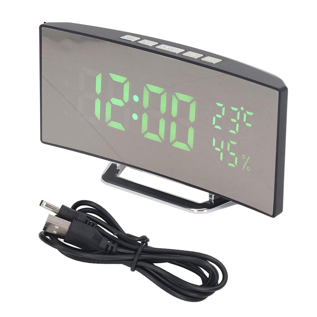 LED Digital Clock 3 Level Brightness Snooze USB Battery Powered Electronic Mirror Alarm Clock with T