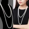 Fashion Elegant Imitation Pearl Necklace For Women's Knot Multi-layer Long Sweater Chain Clothing Accessories