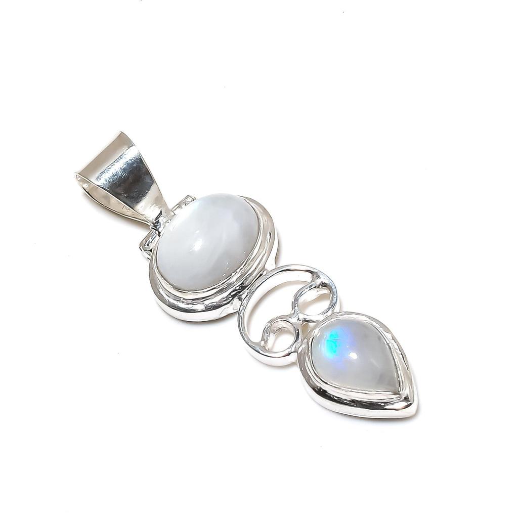 Кулон с радужным лунным камнем, ювелирное изделие ручной работы, ожерелье из стерлингового серебра 925 пробы, радужный лунный камень, достойный драгоценный камень, кулон, подарок для него
