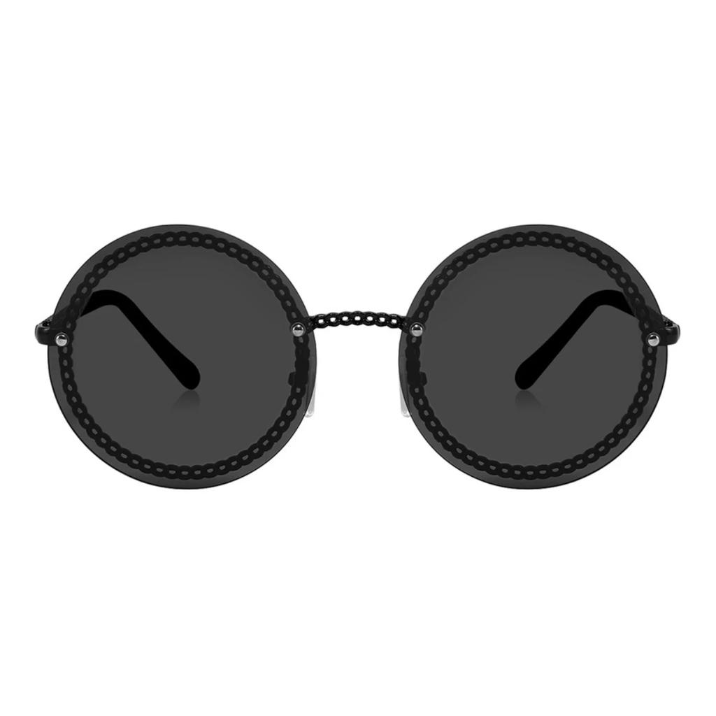 Luxury Metal Chain Round Sunglasses Rimless Brand Shades For Women Circle Sun Glasses Gradient Zonnebril Dames