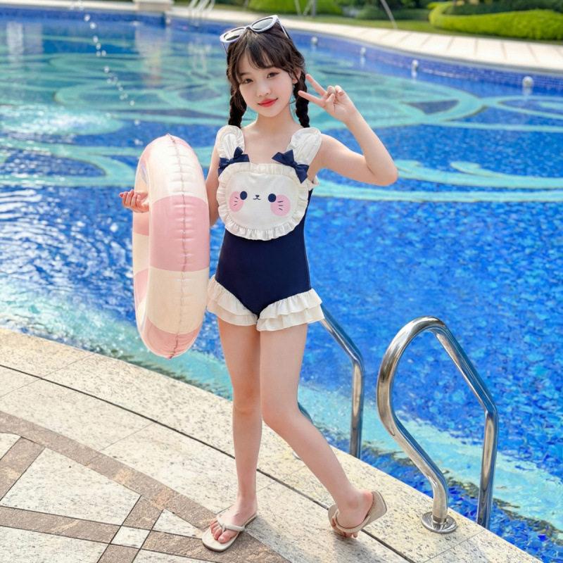 Girls swimsuit summer 2026 new children's one-piece high-value swimsuit older children's girls Internet celebrity suspender swimsuit