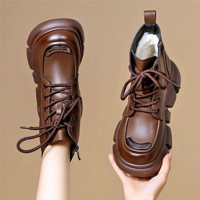 Водонепроницаемые кожаные массивные ботинки на шнуровке для женщин, готические ботильоны на флисовой подкладке для зимы, удобная и элегантная шикарная женская обувь