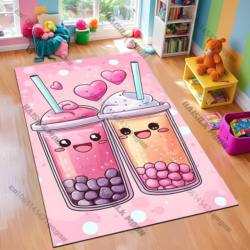 3D Milk Tea Theme Print Carpet Living Room Bedroom Sofa Large Area Decorative Mat Kids Play Soft Non-slip Rugs Ten Festive Gifts