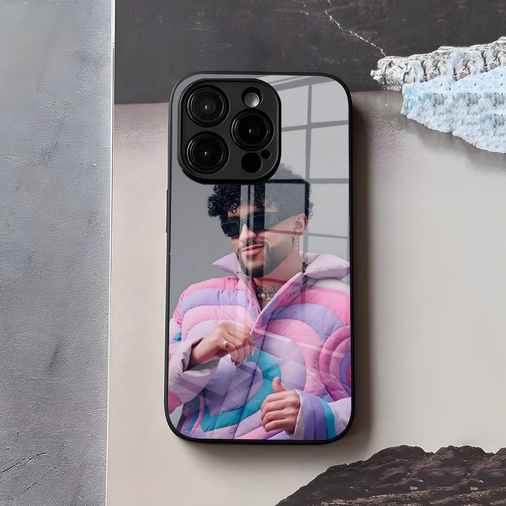 Singer B-Bad Bunny Phone Case For IPhone 17 Air 16 E Pro Max 15 14 13 Mini 12 Pro 11 Max Plus Black Glass Cover