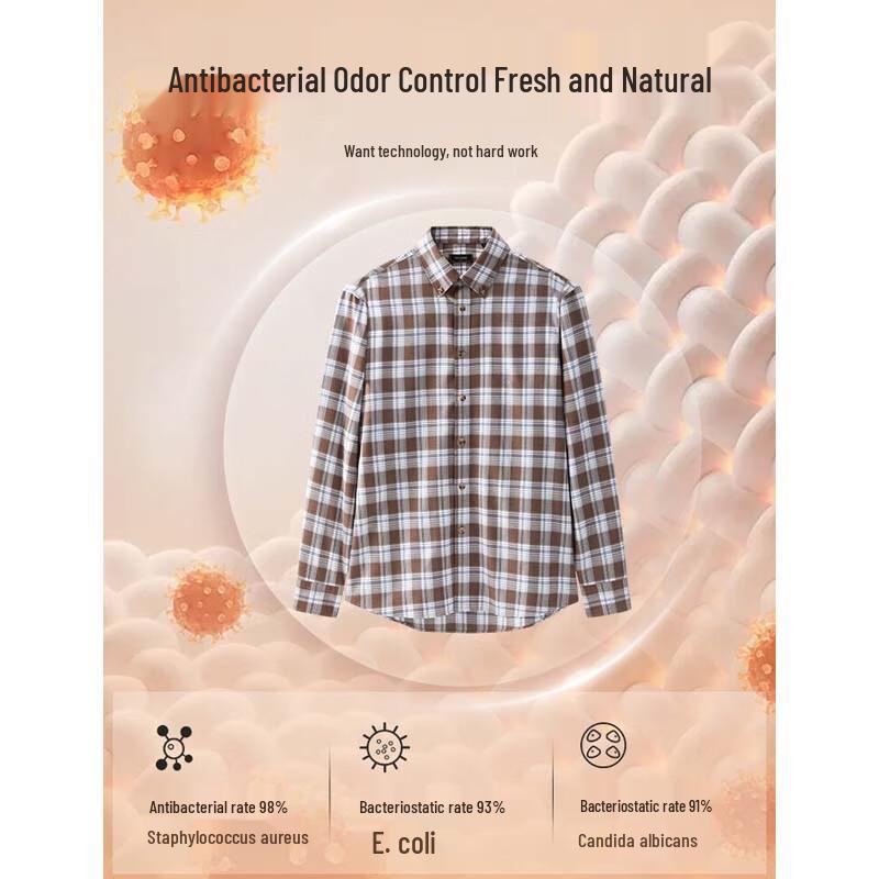 YOUNGOR Мужская клетчатая фланелевая рубашка с длинным рукавом