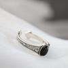 Authentic 925 Sterling Silver Lady Retro Style Charm Ring Inlaid Natural Black Agate Resizable Opening  Rings Jewelry Gift