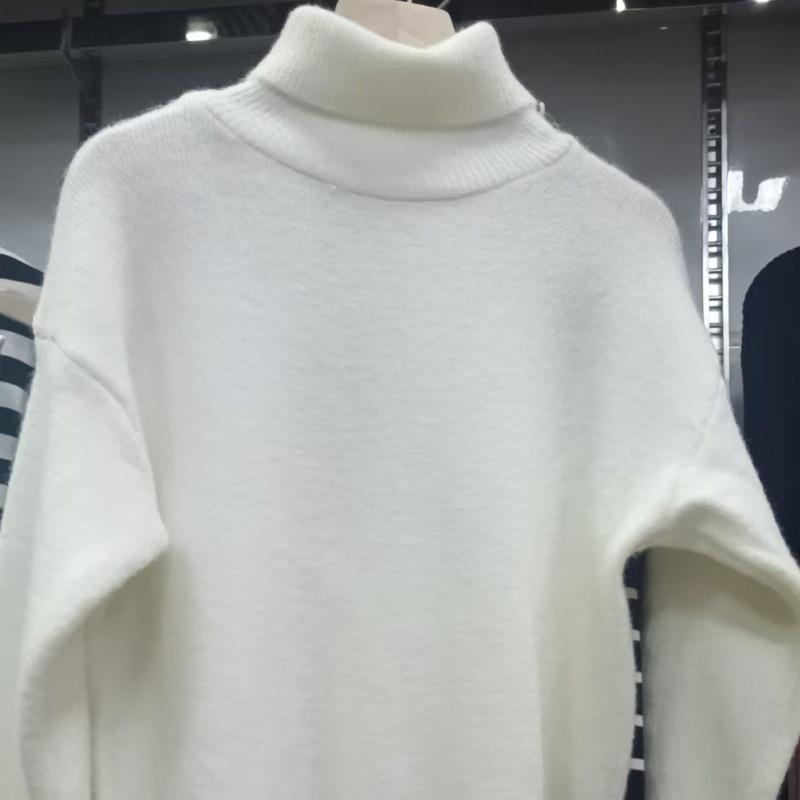 Кашемировый вязаный свитер с воротником большого размера, женский зимний утепленный однотонный базовый пуловер, женский повседневный мягкий джемпер с длинными рукавами