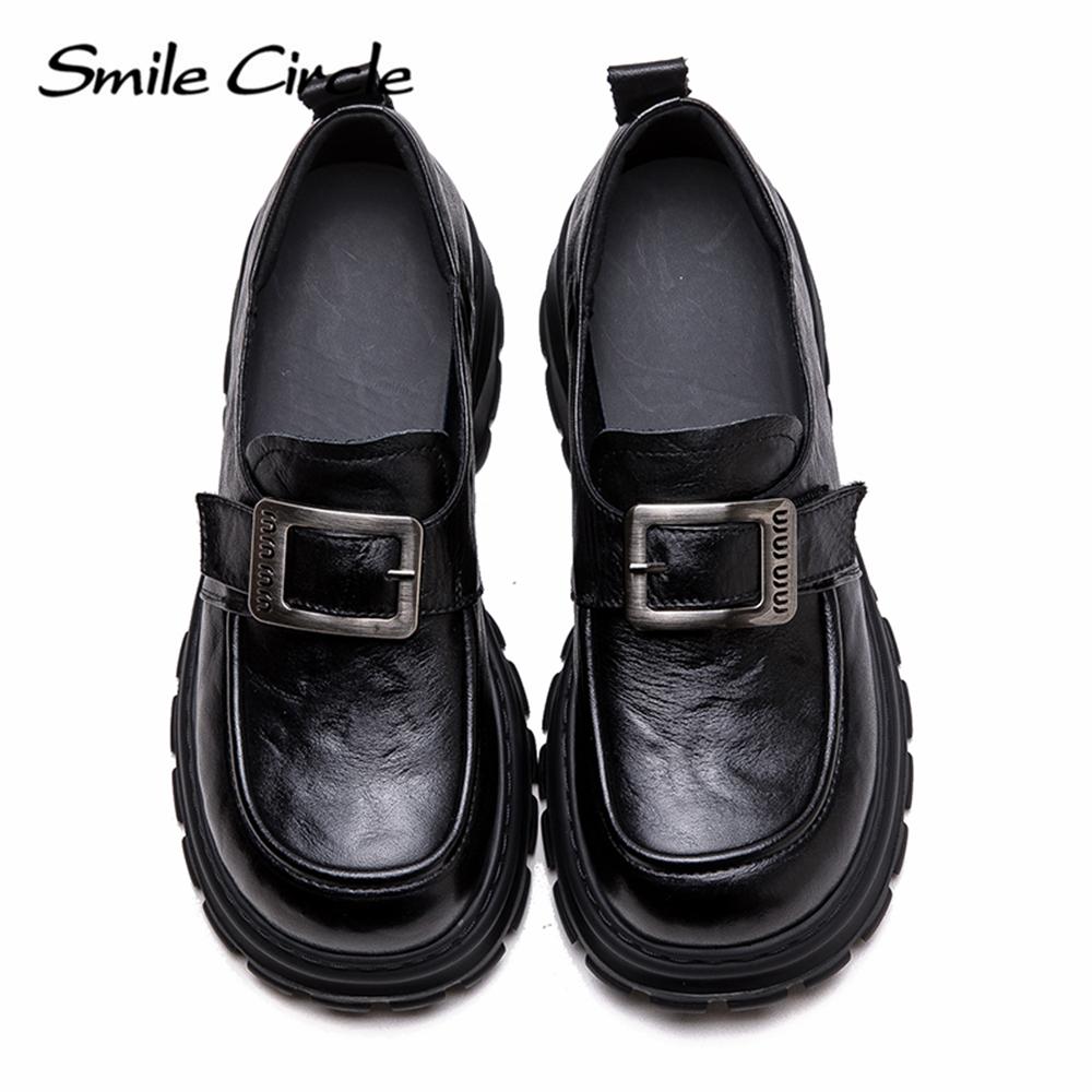 Женские мокасины из натуральной кожи с круглым носком и толстой подошвой, модные повседневные туфли на плоской подошве