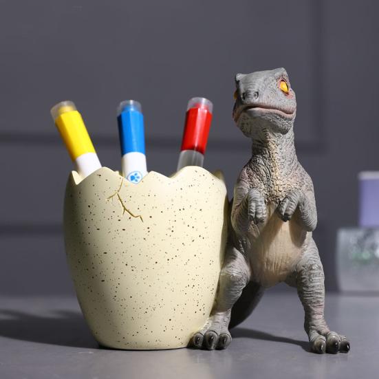 Dinosaur Pen Holder Resin Desk Ornament Cute Dino Toothbrush And Toothpaste Holder Makeup Brushes Organizer Fun Dinosaur Decoration