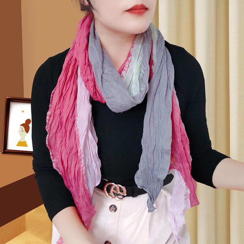 Trendy Gradient Cotton-Linen-Silk Scarf/Shawl for Women - Sun Protection & Dual-Use for All Seasons