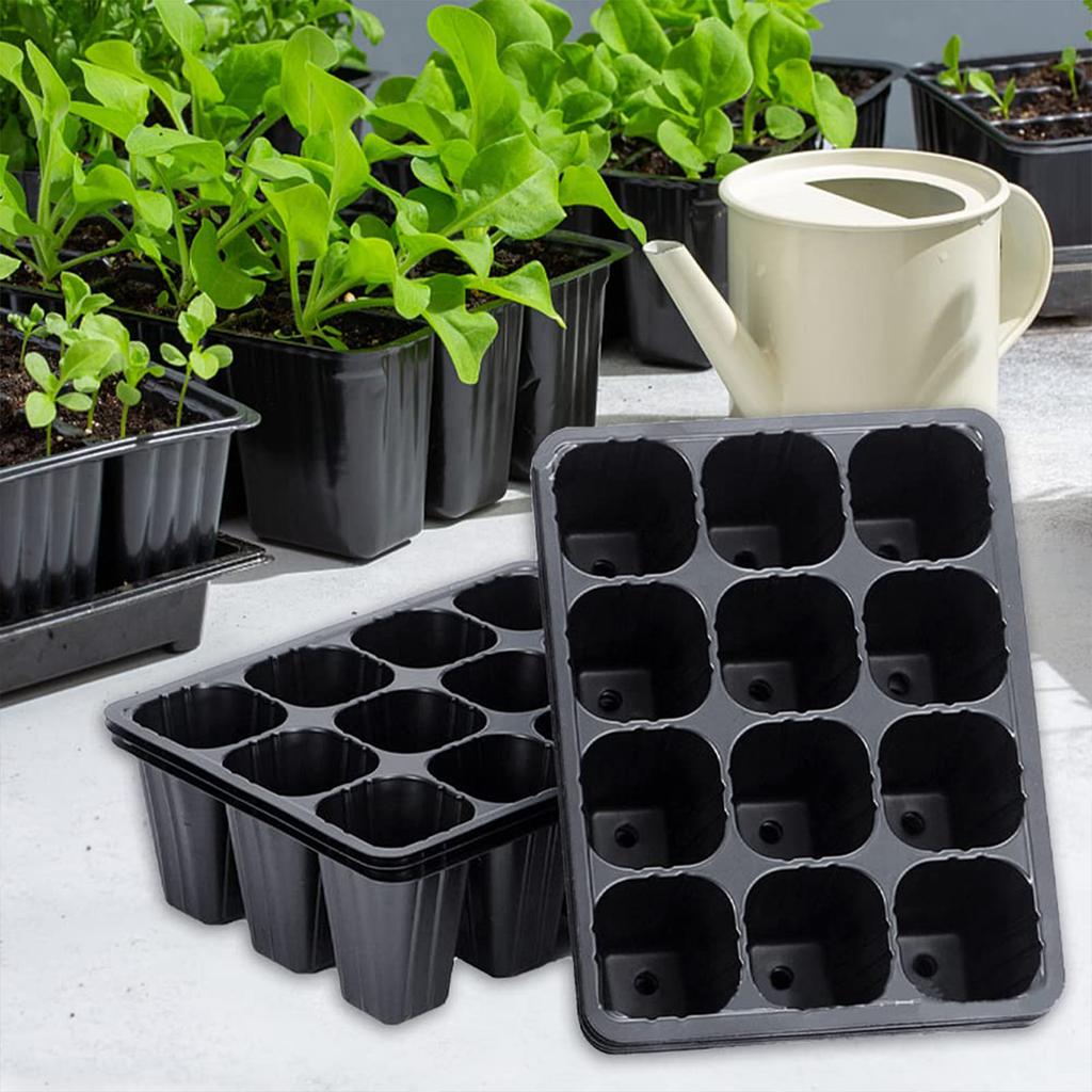 12 Hole Black Plastic Seedling Tray for Plants Nursery Garden Seed Starter Pots Planting Trays for Vegetables Flowers