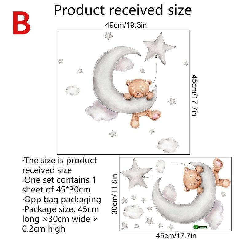 Луна, облака, большие настенные наклейки для детских комнат, мальчики, звезды, большие настенные наклейки для детских комнат, украшение для спальни с медведем