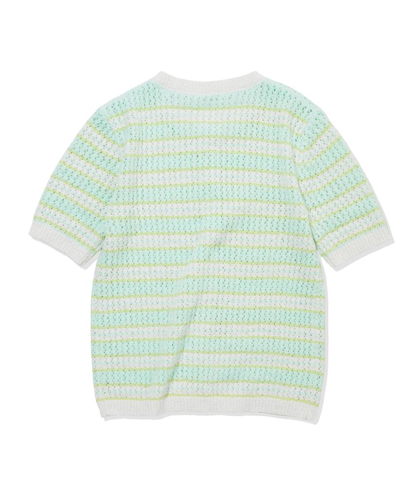 PENFIELD Кардиган женский с коротким рукавом, в полоску, с круглым вырезом, буклированный, в рубчик, небесно-голубой_Fs2Nj04F