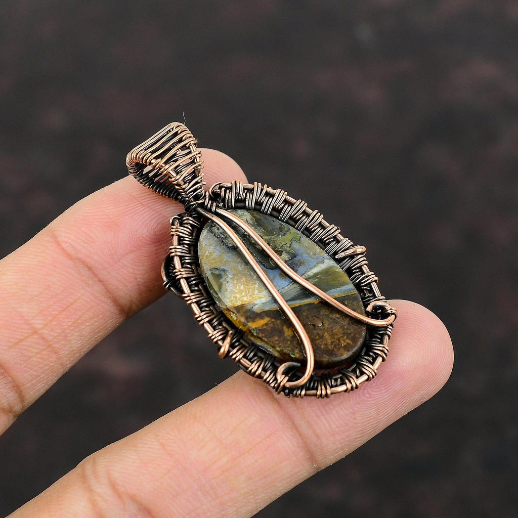 Подвеска из питерсита, медная проволока, кулон, ювелирные изделия из питерсита, кулон с драгоценным камнем, медные украшения, подвески с камнем ручной работы, подарок для нее