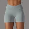 Seamless Knitted Breathable Solid Color Cross-waist Peach Hip Yoga Shorts Running Fitness Three-quarter Pants For Women