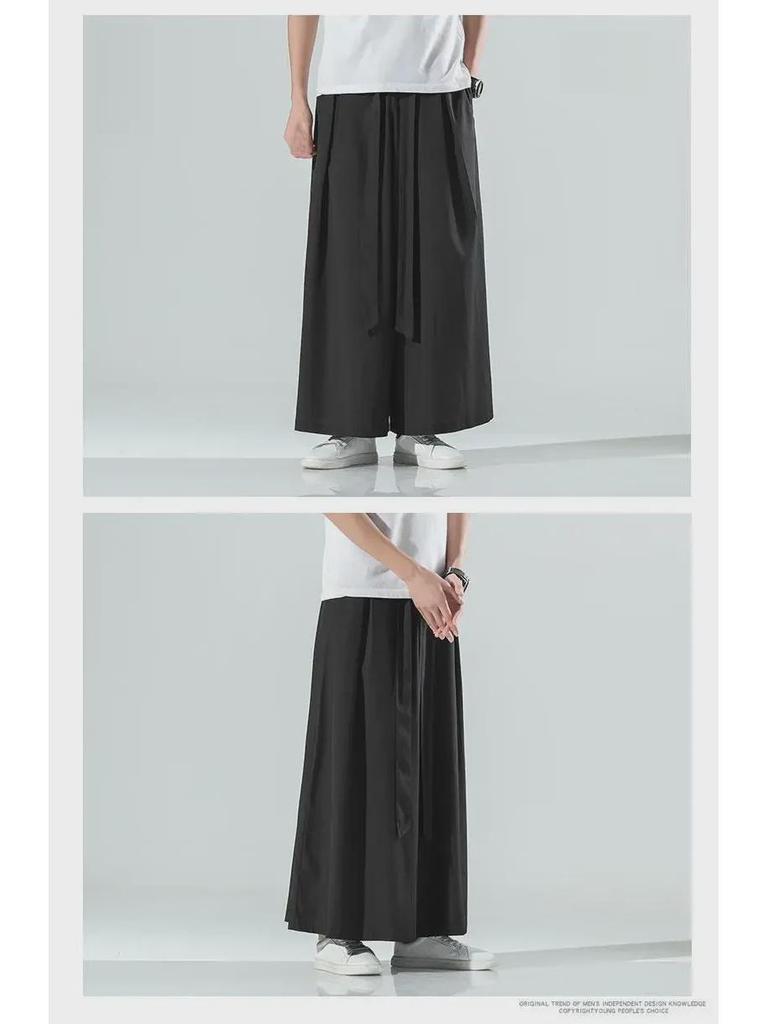 Мужские летние брюки-ханьфу из ледяного шелка с широкими штанинами в стиле ретро: Свободный, прямой, большой размер