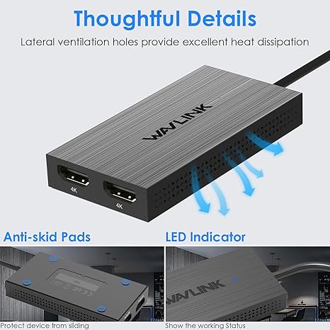 FJGEAR USB Type-C to Dual for 4K Adapter | Plug-and-Play External Video Card DisplayLink Technology Media Playback