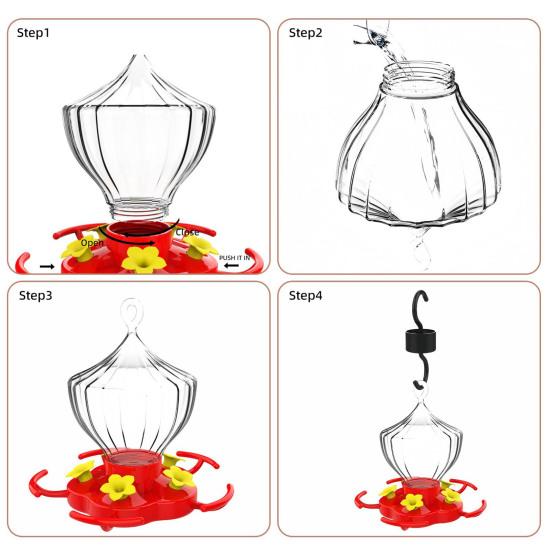 Кормушка для колибри 16 унций, подвесная кормушка для колибри с 5 отверстиями для кормления цветов и жердочкой для декора сада снаружи