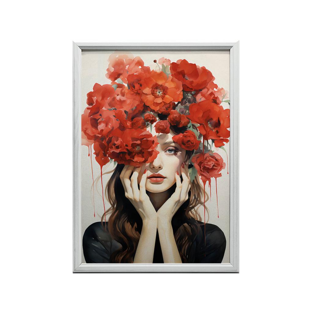 Woman Decorated with Poppies Woman Decorated with Poppies, 70X100 Cm, Black Aluminum Frame, 230 Gsm Matte Paper