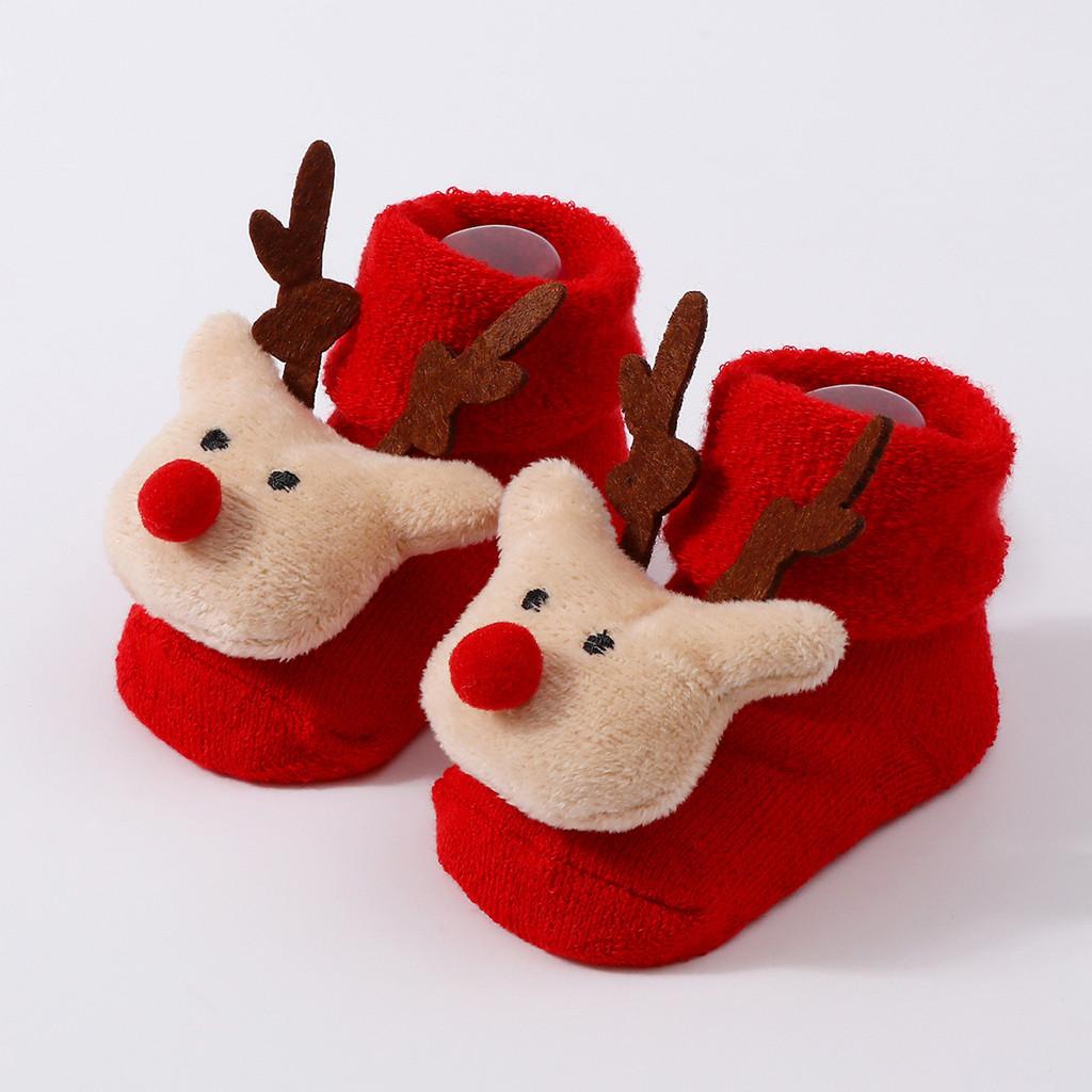 Рождественские детские носки с Сантой и оленями, нескользящие первые шаги для новорожденных младенцев, милый праздничный подарочный набор