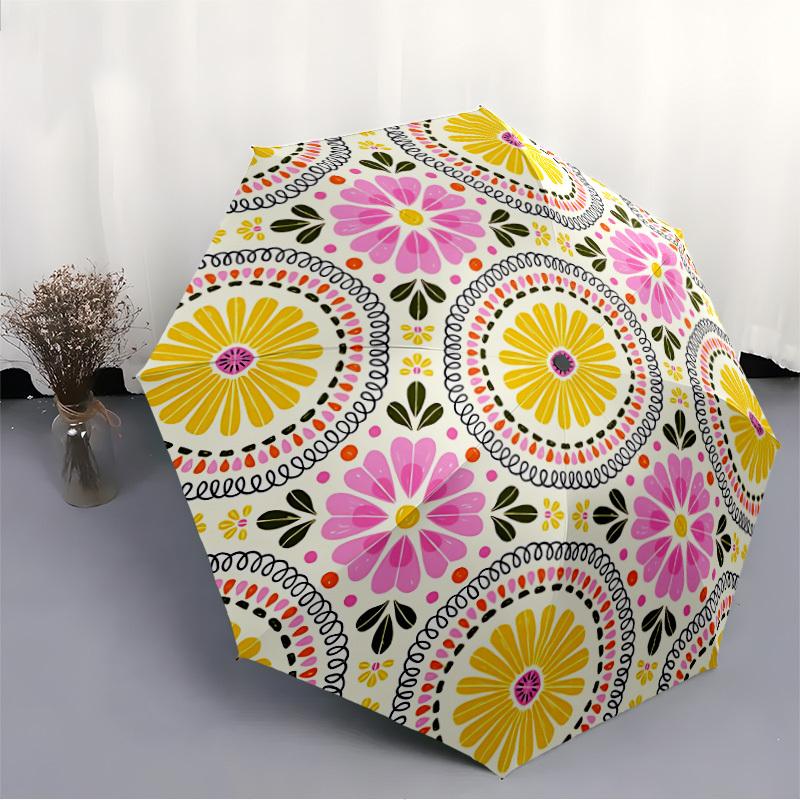 1pc Floral Pattern Automatic Opening/Closing Umbrella with Operation & Windproof Canopy - Folding Design, Holiday Gift yy260225128