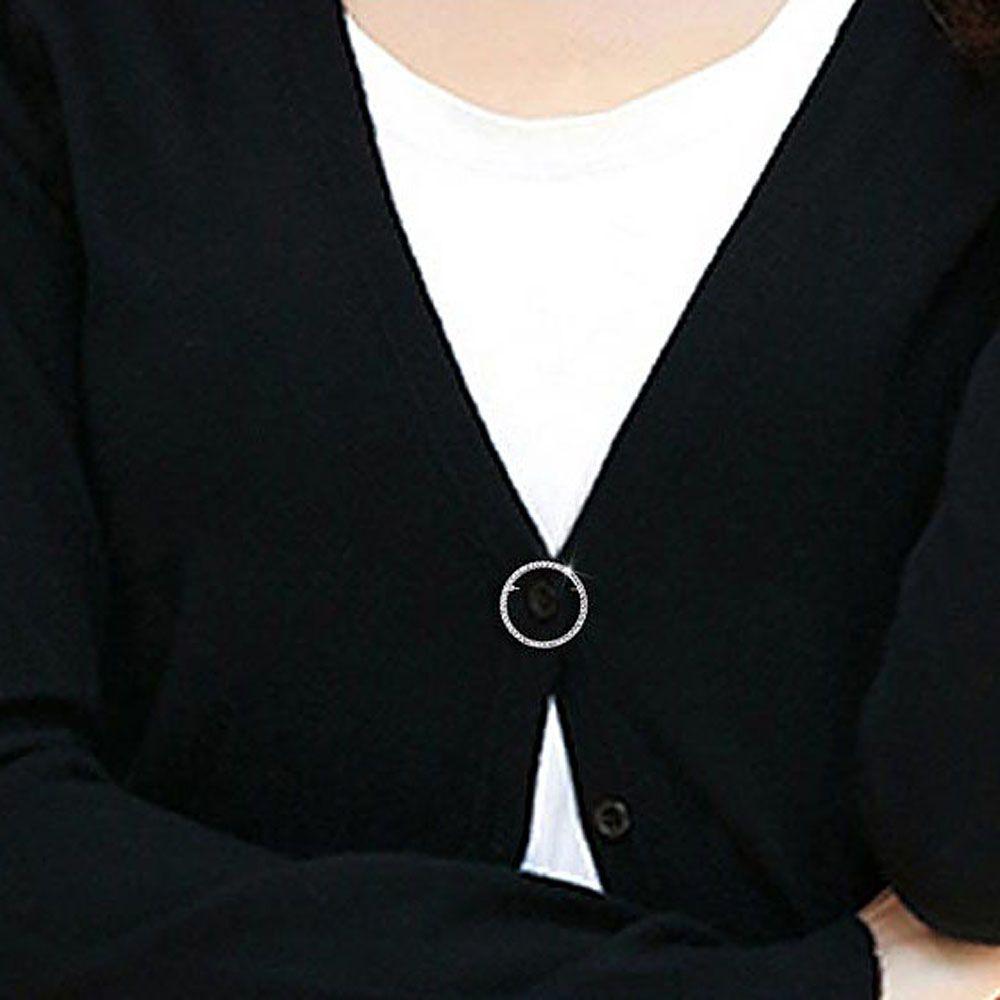 Circle Rhinestone Cardigan Fixed Braces Silver Color Brooches Pins Corsage Jewelry Accessories