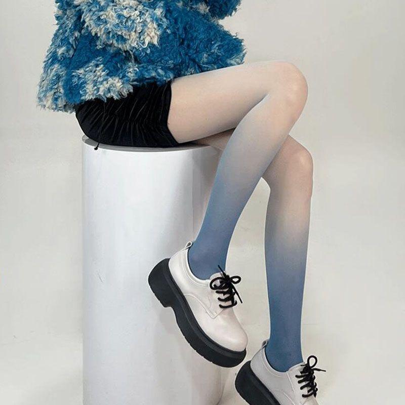 Градиентные чулки Нишевые Миллениум Черные Серые Японский стиль Цветные Ультратонкие Произвольно отрезаемые Колготки