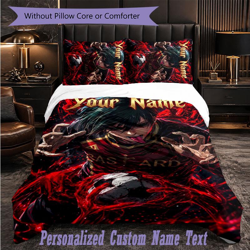 Personalized 3Pcs Bedding SetBlue Lock Custom Text Duvet Cover Pillowcase Set Bedroom Gift