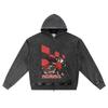 DTG Print Knitted Denim Zip-Up Hoodie Racing Car Graphic Brother Print Zipper Hoodies