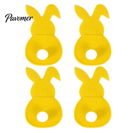 Easter Dinner Table Decor 4 Pcs Bunny Cutlery Holders, Felt Tableware Pouch Bags, Cute Rabbit Utensil Decorative Fork Spoon Sleeve, Spring Knife