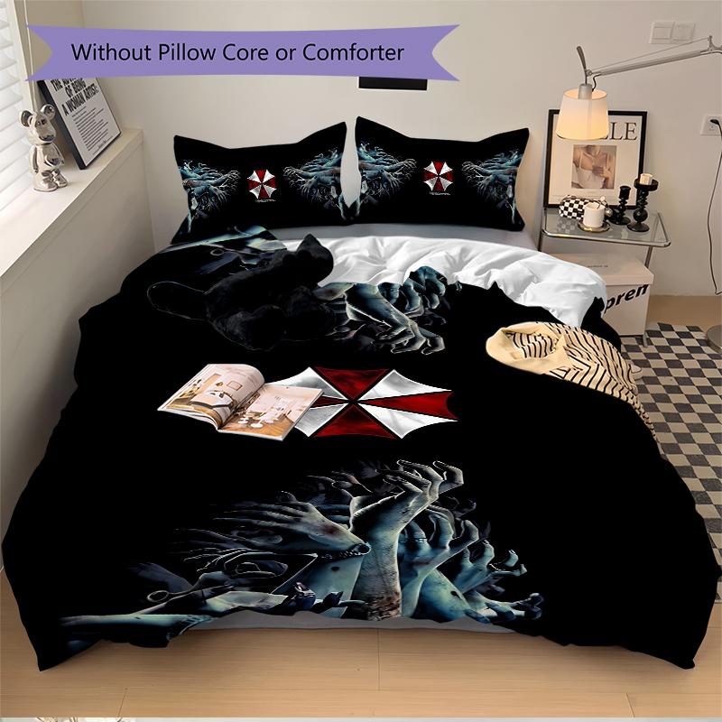 3Pcs Resident Evil Umbrella Corporation Bedding Set Soft Fabric Duvet Cover Pillowcases Home Xmas Halloween Gift 1 Duvet Cover 2 Pillowcase S